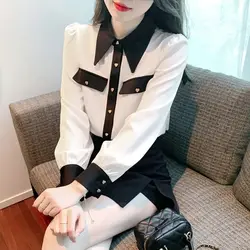 New Western-style Anti-aging Contrasting Color Shirt Women Long Sleeved Spring Autumn Fashion High-end Classic Blouses Shirts