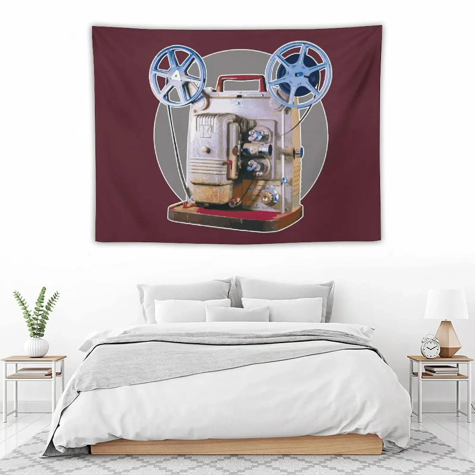 Vintage 8MM Home Movie Cameras: Retro Keystone 8MM Home Movie Projector on Gray Circle Tapestry Decoration For Bedroom Tapestry