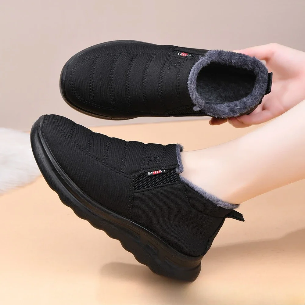 Damen-Winterstiefel zum einfachen Anziehen, wasserdicht, mit dickem Fleece-Futter, rutschfest, warm, knöchelhohe Stiefeletten, ideal für ältere Damen, Mütter, zum Spazierengehen im Freien. – Detail 5