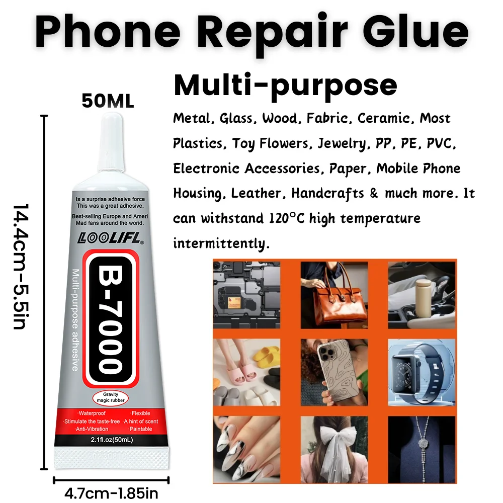 B7000 Glue 5pcs 110ml, Mobile Phone Touchscreen Repair Soft Adhesive Jewellery Bonding Agent for Apple and Samsung Devices, Waterproof.
