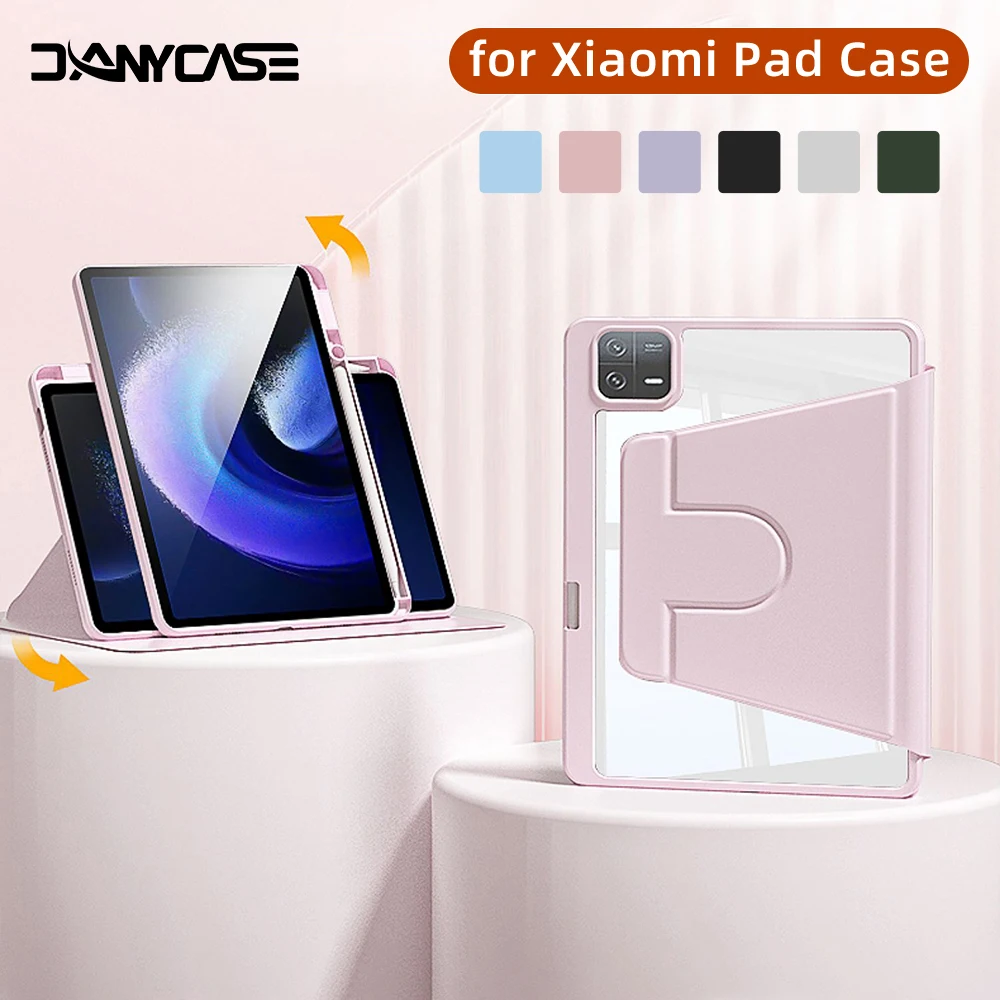 

Для Xiaomi Pad8 8Pro 11 дюймов Чехол 6s Pro 12,4 дюйма Mi Pad 7 7 Pro 11,2 дюйма 360 ° Вращение для Mi Pad 5 6 11 дюймов, откидная защитная крышка из ТПУ