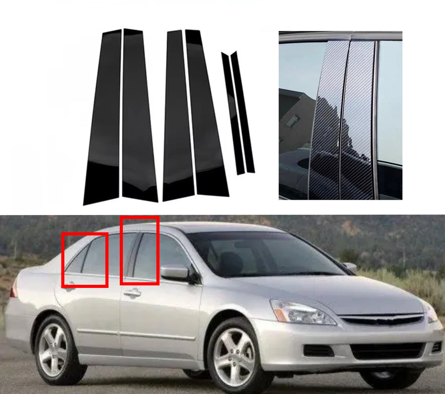 

For Honda Accord CM4/5/6/7/8 2003 2004 2005 2006 2007 Silvery Carbon Glossy Black Pillar Posts Window Door Trim Cover Stickers