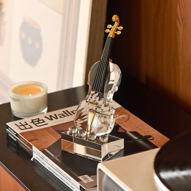 European-style Crystal Violin Sculpture Desktop Ornaments Living Room Entryway Homestay Desktop Display Crafts Birthday Gifts