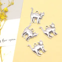 10pcs 15x17mm Cat Charms Vintage Pendant For Crafts Woman Jewelri Antique Silver Color