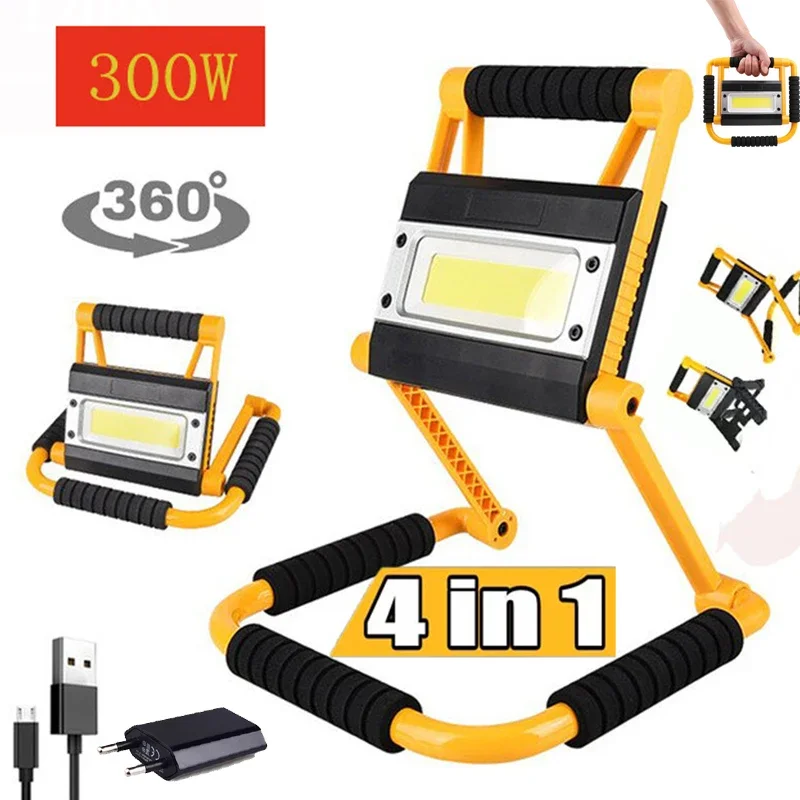 

300W Powerful COB LED Work Light 18650 Rechargeable LED Searchlight Waterproof Work Lamp Spotlight Floodlight Camping Lantern