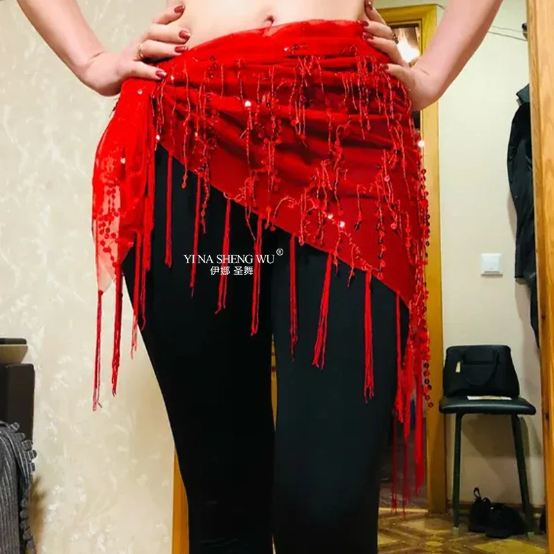 Vrouwen Buikdans Taille Keten Mesh Pailletten Kwastje Thailand India Arabische Buikdans HipScarf Wrap Driehoek Buikdans Accessoires