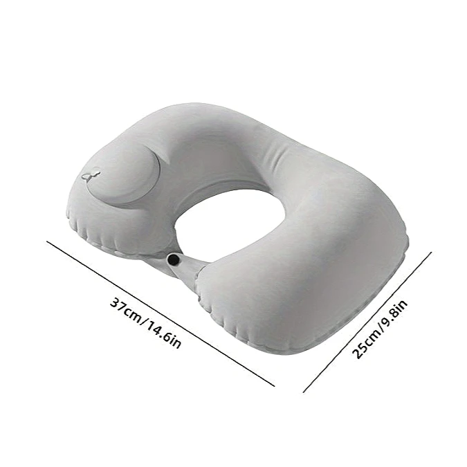 Inflatable U-Shaped Neck Pillow for Office and Travel, Press-Type Cervical Support, Portable Folding Design, Soft on skin.