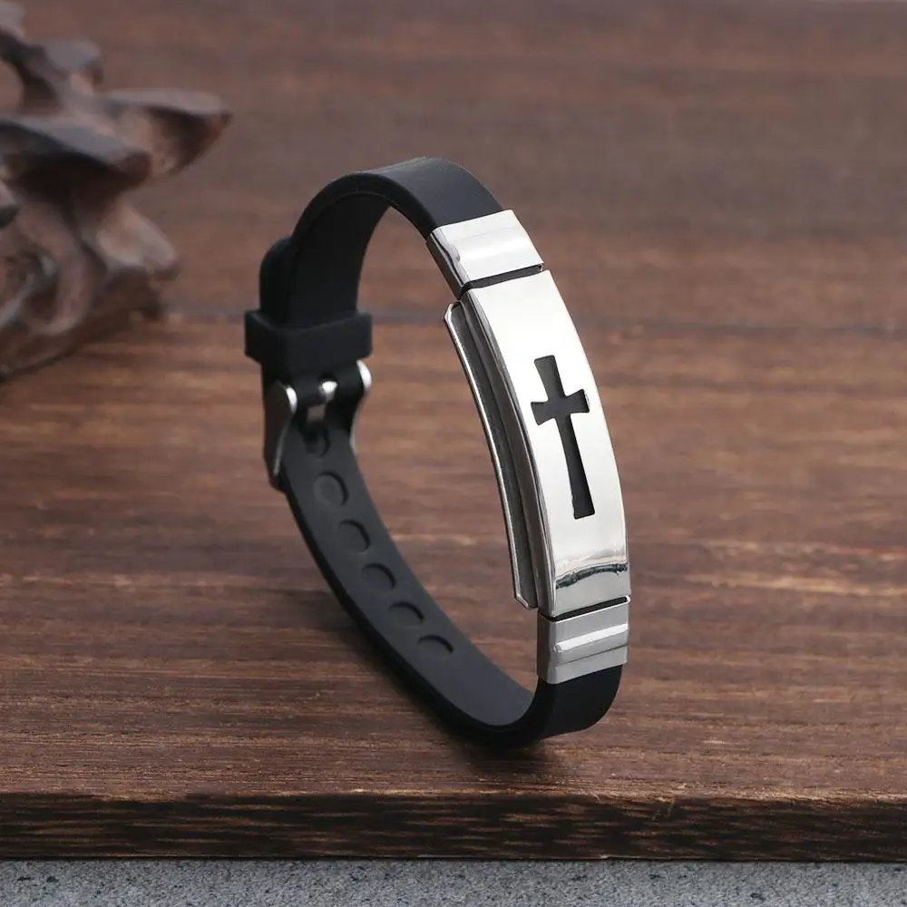 Cool Waterproof Women Personality Cross Hui Pattern Silicone Bracelet Korean Hand Rope Jewelry Accessories Men Wristband