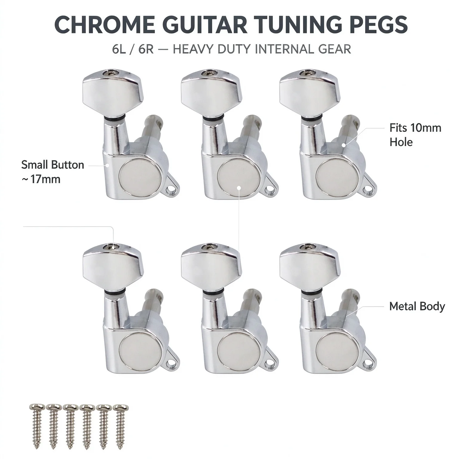 RUKOVA Vintage Electric Guitar Machine Heads, Small Button Tuning Pegs Keys, 6L/6R Available, Black / Chrome / Golden