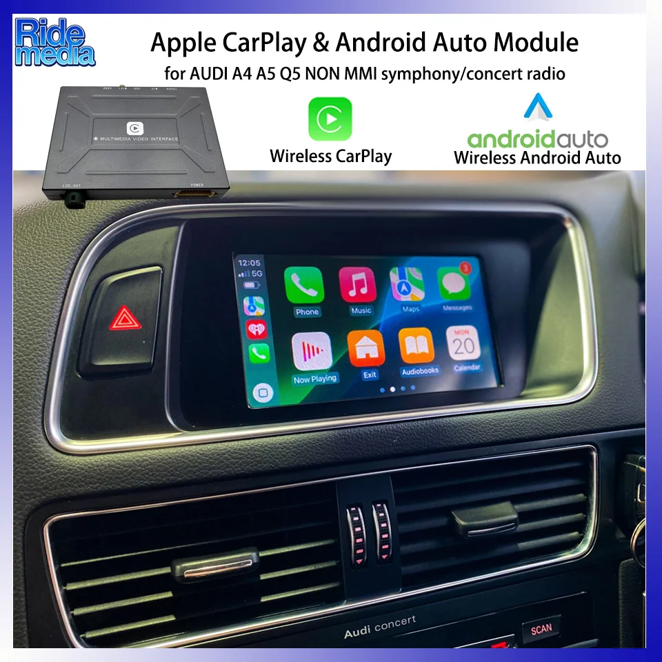 RideMedia 2026 Newly Released Included Touch Panel Android CarPlay Interface for AUDI A4 A5 Q5 NON MMI Symphony Concert Radio