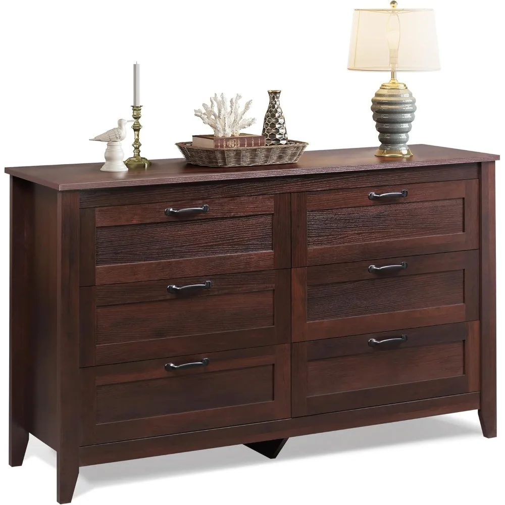 Retro Chest of Drawers with Metal Handle, Double Wood Dresser for Bedroom, Living Room, Large Storage Cabinet, Brown