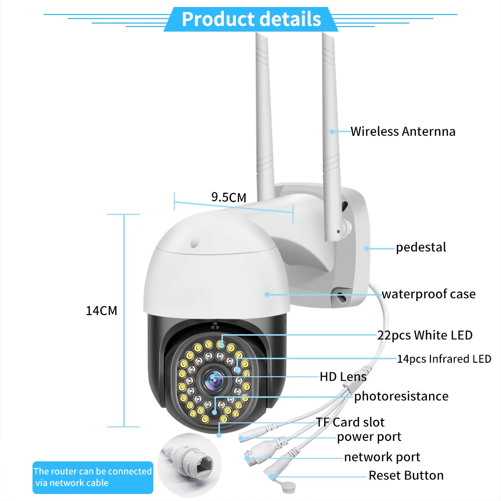 5MP ICSee WIFI IP Camera Outdoor Smart Home CCTV Two Ways Audio Wireless Speed Dome Camera Color Night Vision