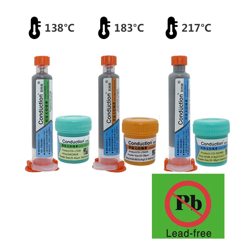 Low Temperature Lead-free smd Tin Solder Paste Flux For Soldering LED Sn42Bi58 138℃ BGA SMD PCB Repair Welding paste 30/55g