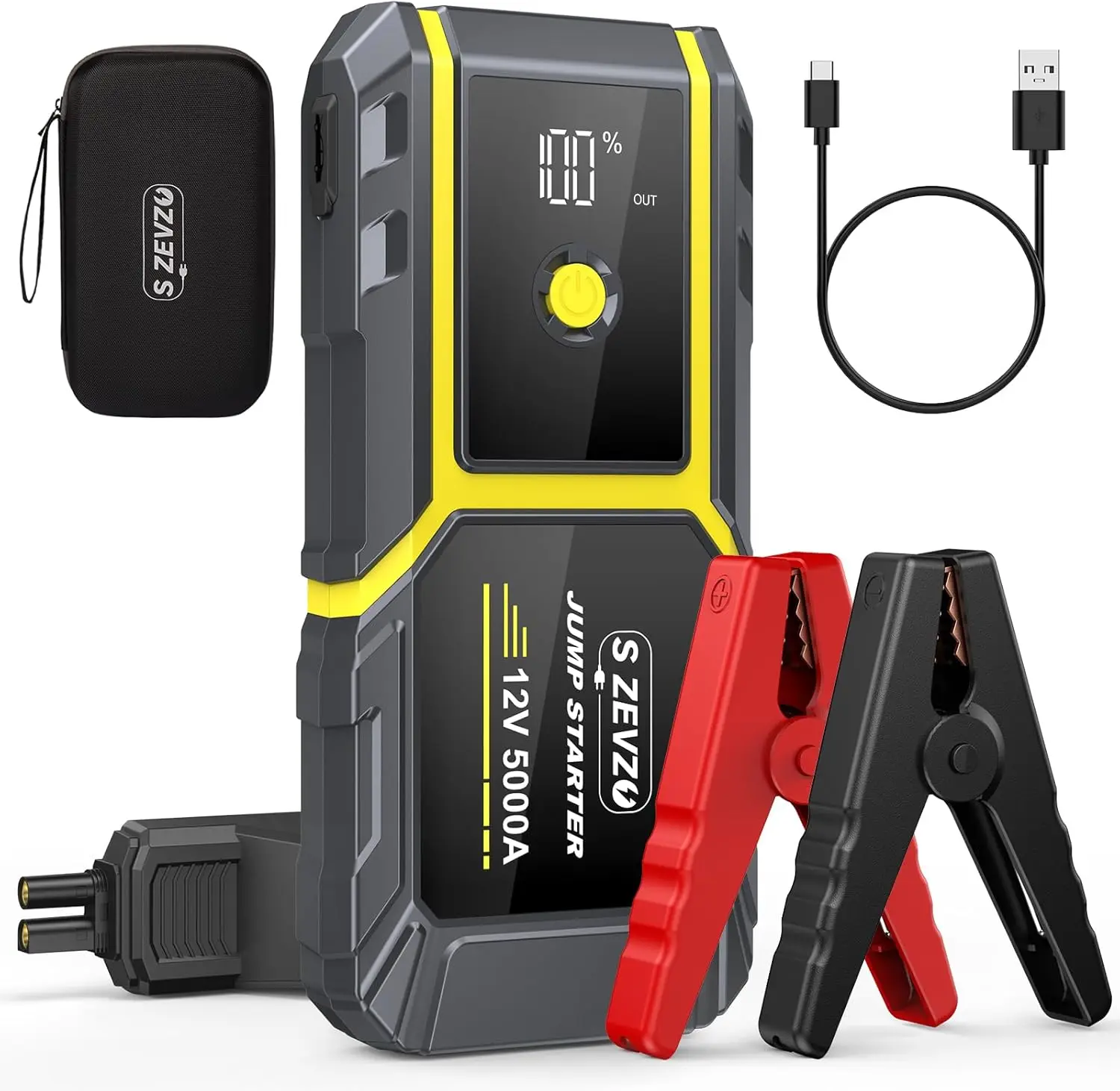 

5000A Peak Jump Starter for 10L Gas/8L Diesel Engines, 12V Portable with LCD Display & Flashlight
