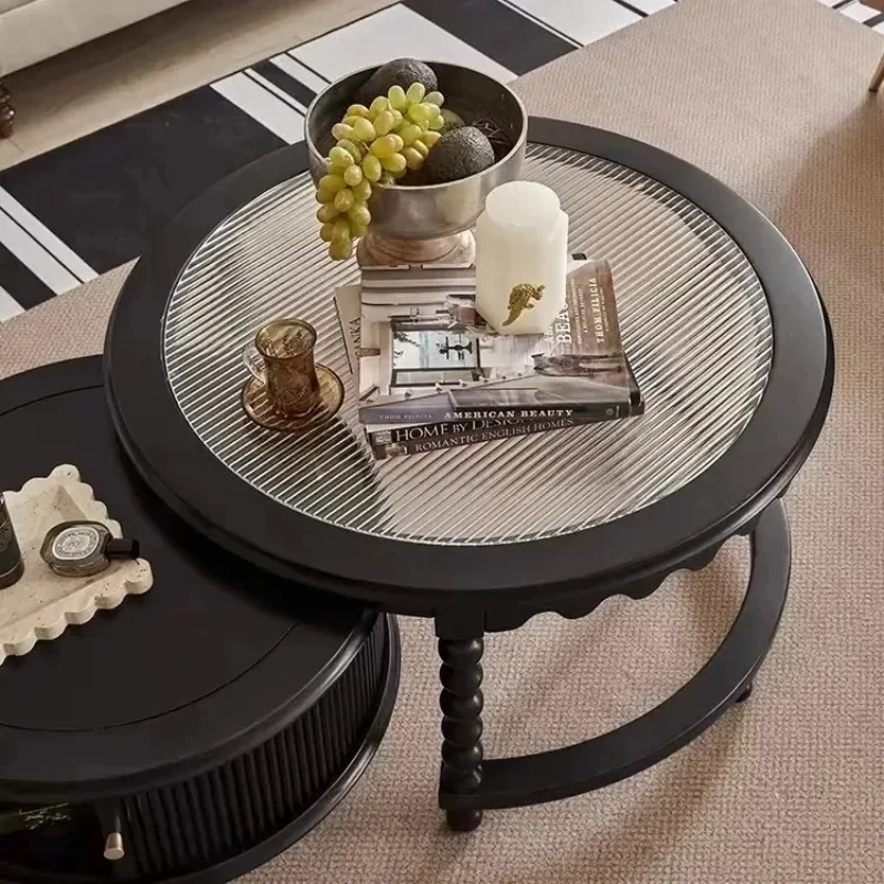

Premium Black Solid Wood Coffee Table: An American Retro Statement Piece for Compact Living Rooms