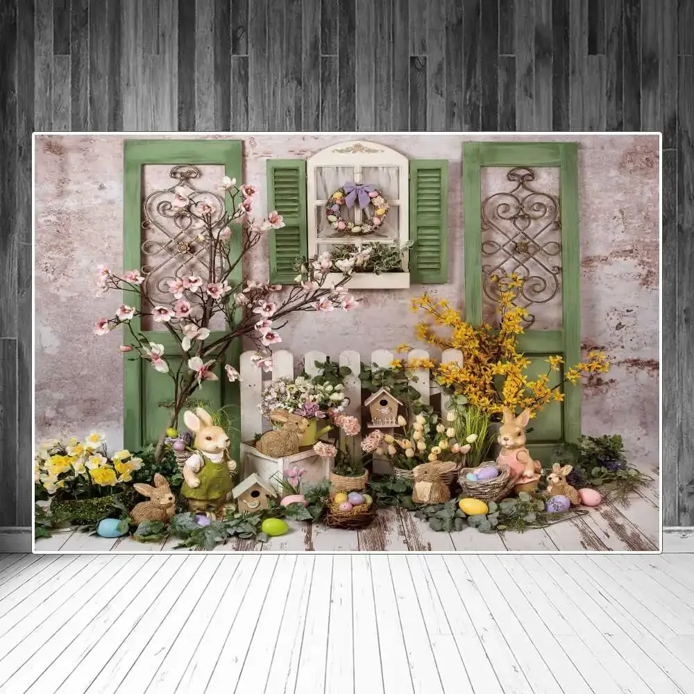 Easter Windows Backdrops Photography Decoration Retro Wall Gate Flowers Cabin Fence Home Party Custom Children Photo Backgrounds