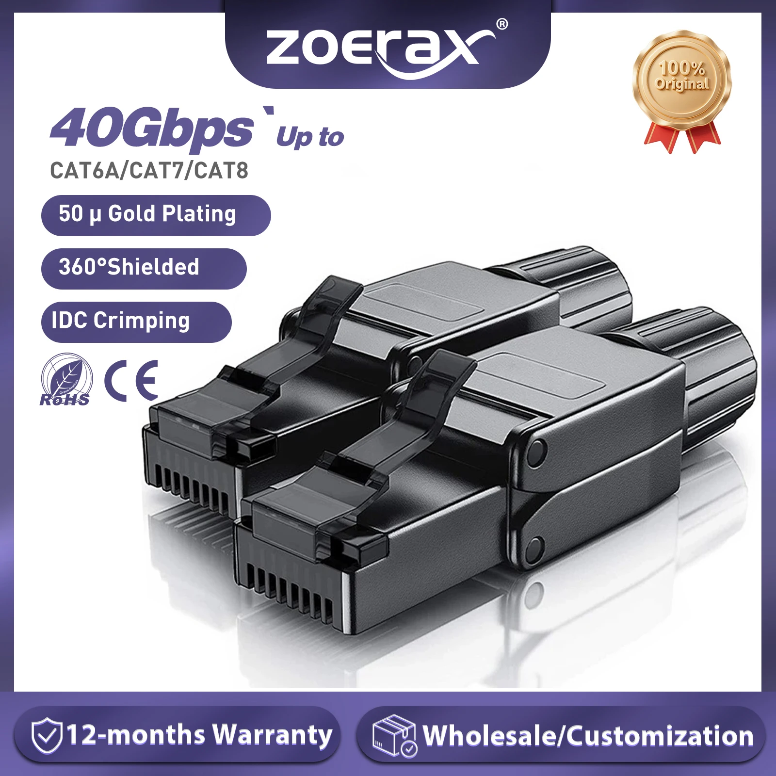 Złącza ZoeRax Cat8 Cat7 Cat6a RJ45 Bez Użycia Narzędzi Przemysłowe Złącza Ethernet Łatwe w Montażu Ekranowane Modułowe Wtyki RJ45 - 1 SZT.