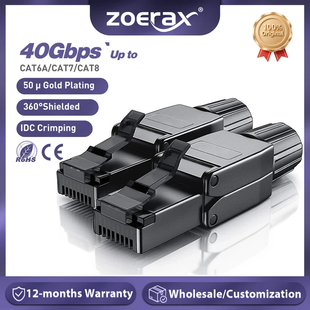Złącza ZoeRax Cat8 Cat7 Cat6a RJ45 Bez Użycia Narzędzi Przemysłowe Złącza Ethernet Łatwe w Montażu Ekranowane Modułowe Wtyki RJ45 - 1 SZT.