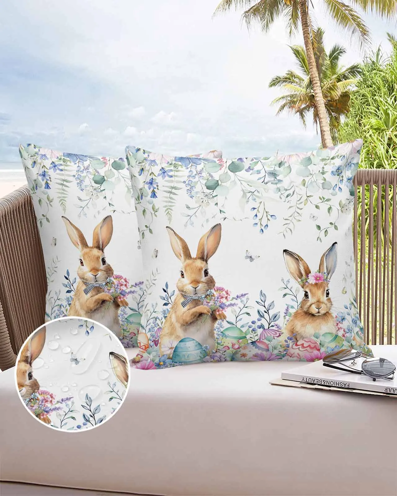 2/4PCS Easter Spring Flower Easter Egg Rabbit Waterproof Cushion Cover For Home Decoration 40/45/50/60/66cm Pillowcase