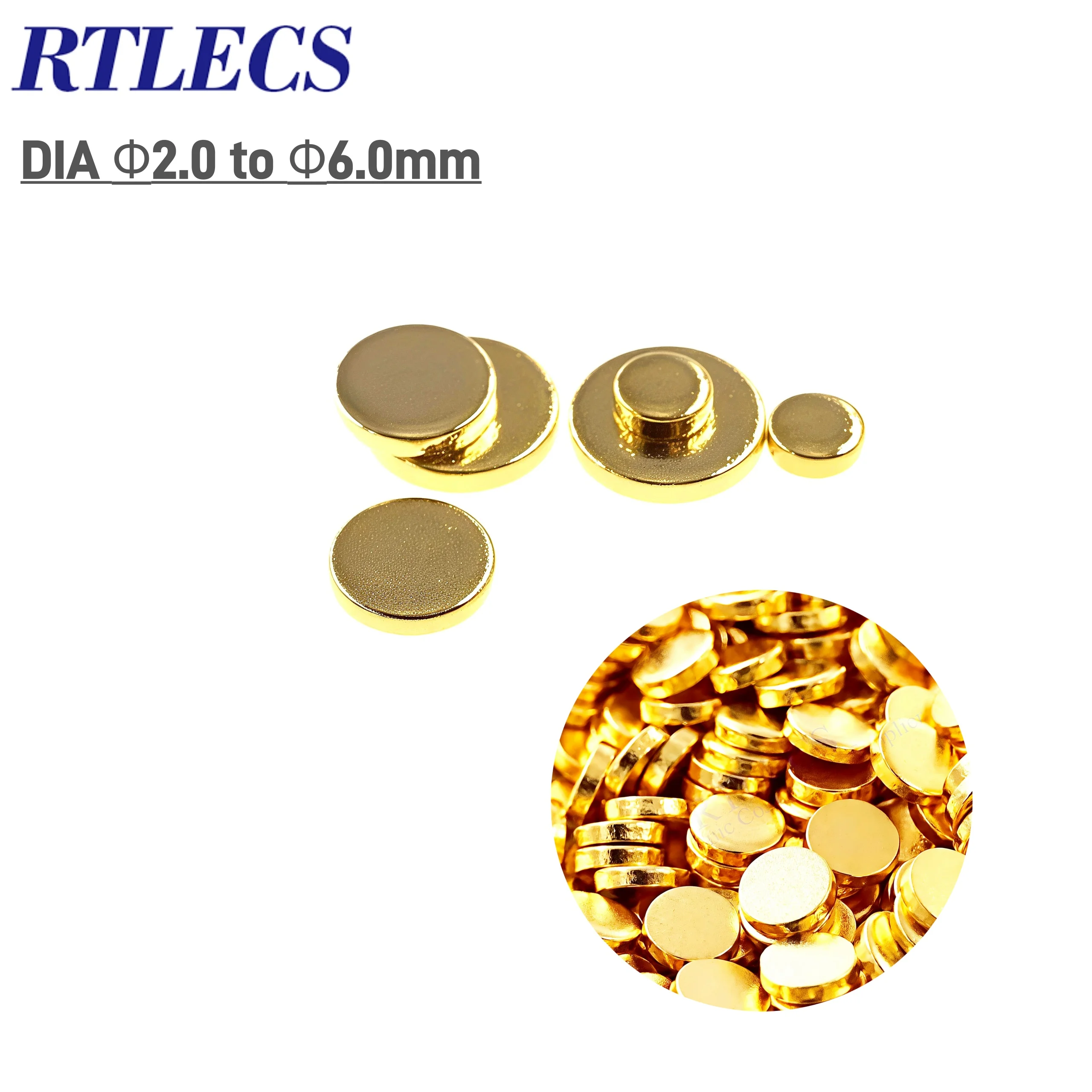 10/30/50/500 Pcs Female Pogo Pin Flat Surface Mount Circular Contact Pad Diameter 1.3 1.5 2 3 4 5 6 Brass Gold Plated Connector