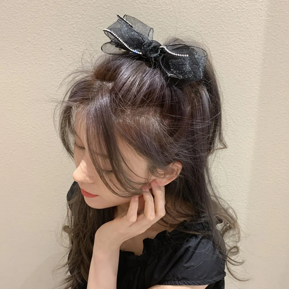 1Pcs Bow Hair Clip Organza Net Yarn Rhinestone Rhinestone Hairpin Elegant Barrettes for Party Daily Use Banquet