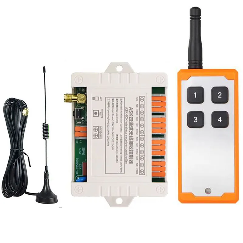 2000m DC12V 24V 36V 4CH 10A Relay RF Wireless Remote Control Switch Receiver Transmitter Suction Antenna For LED Light or Motor