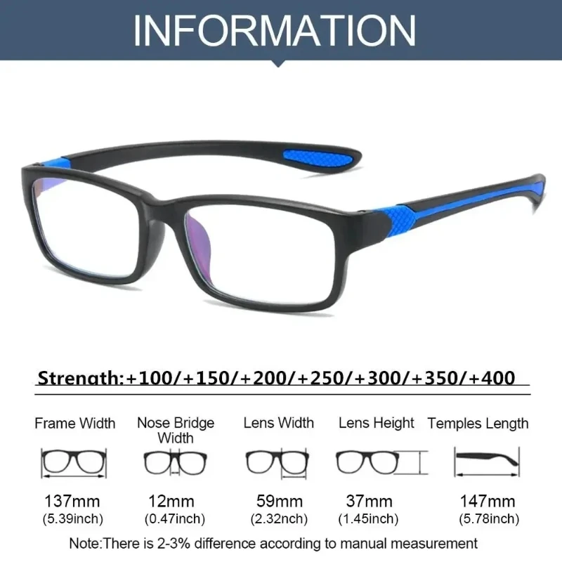 Reading Glasses for Men and Women Sports Anti-blue Light Eyewear TR90 Frame Presbyopia Eyeglasses +1.0 To +4.0