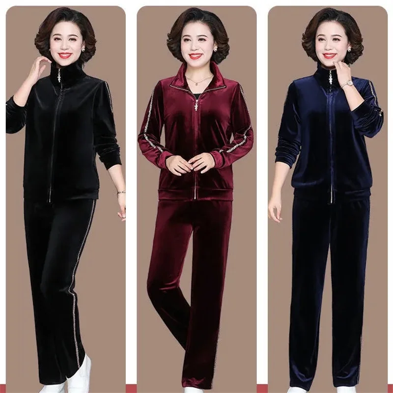 2022 New Elastic Waist Sportswear Suit Female Fashion Middle-Aged And Elderly Mothers Spring Autumn Two Piece Set Women Elegant