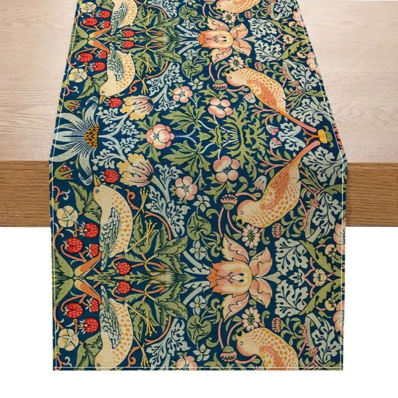 VIKAMA 2/4/6pcs William Morris Flower Table Runner Retro Plant Flower Bird Table Flag Restaurant Home Desktop Decoration