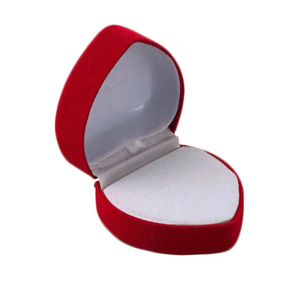 Jewelry Organizer Compact Ring Case Flocking Collection  Useful Heart Shaped Red Ring Storage Box