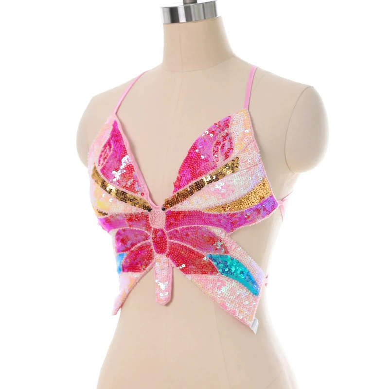 

Belly Dance Sequins Butterfly Bra DS Nightclub Stage Bar Top Dance European and American Sequins Performance Performance Bra