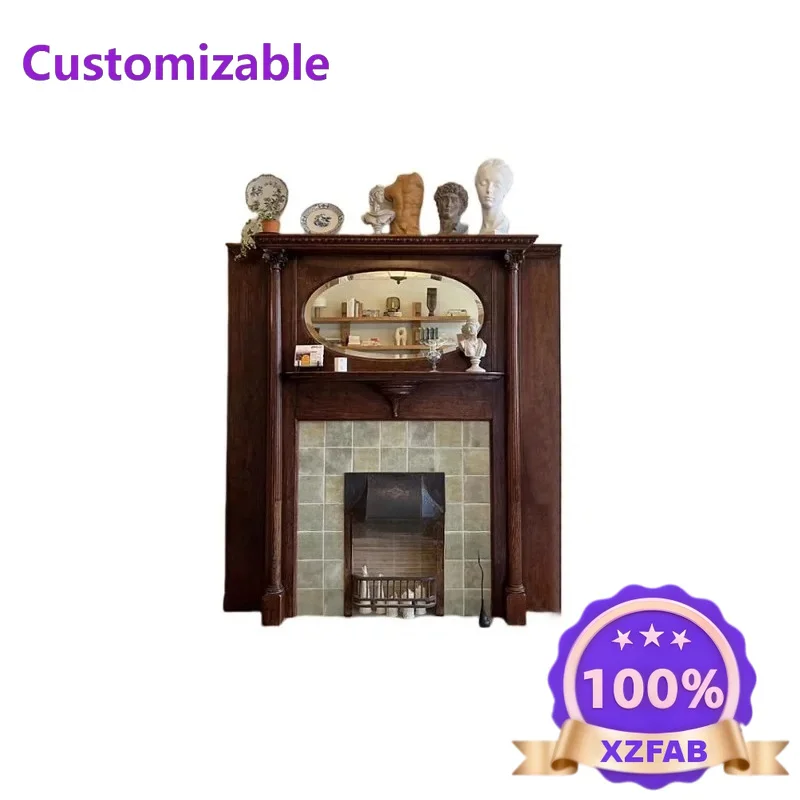 Factory Direct 2026 Antique fireplace decorative cabinet old Shanghai solid wood old mirror fireplace background wall Roman colu