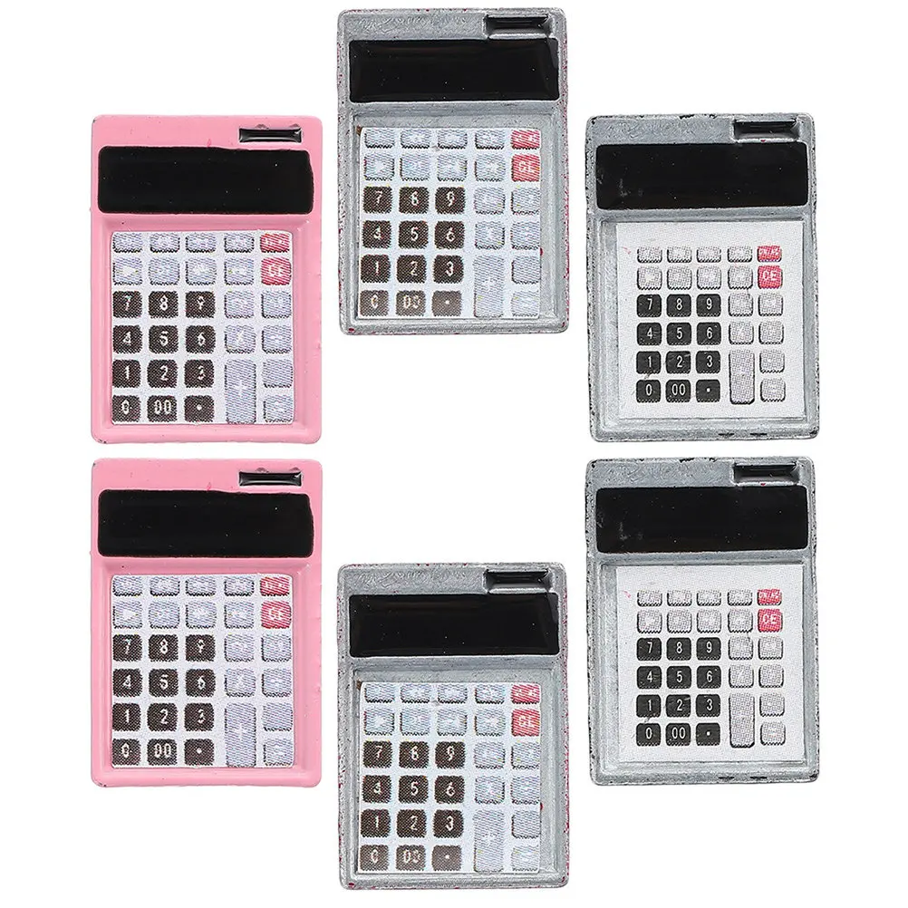 Mini Calculator Decor Set 6 Pieces Lightweight Learning Props for Dollhouse Kids Room Accessories