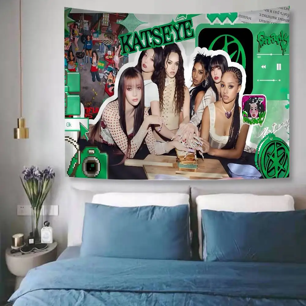 Global Pop Group K-Katseye Chart Tapestry Art Science Fiction Room Home Decor Cheap Hippie Wall Hanging 4