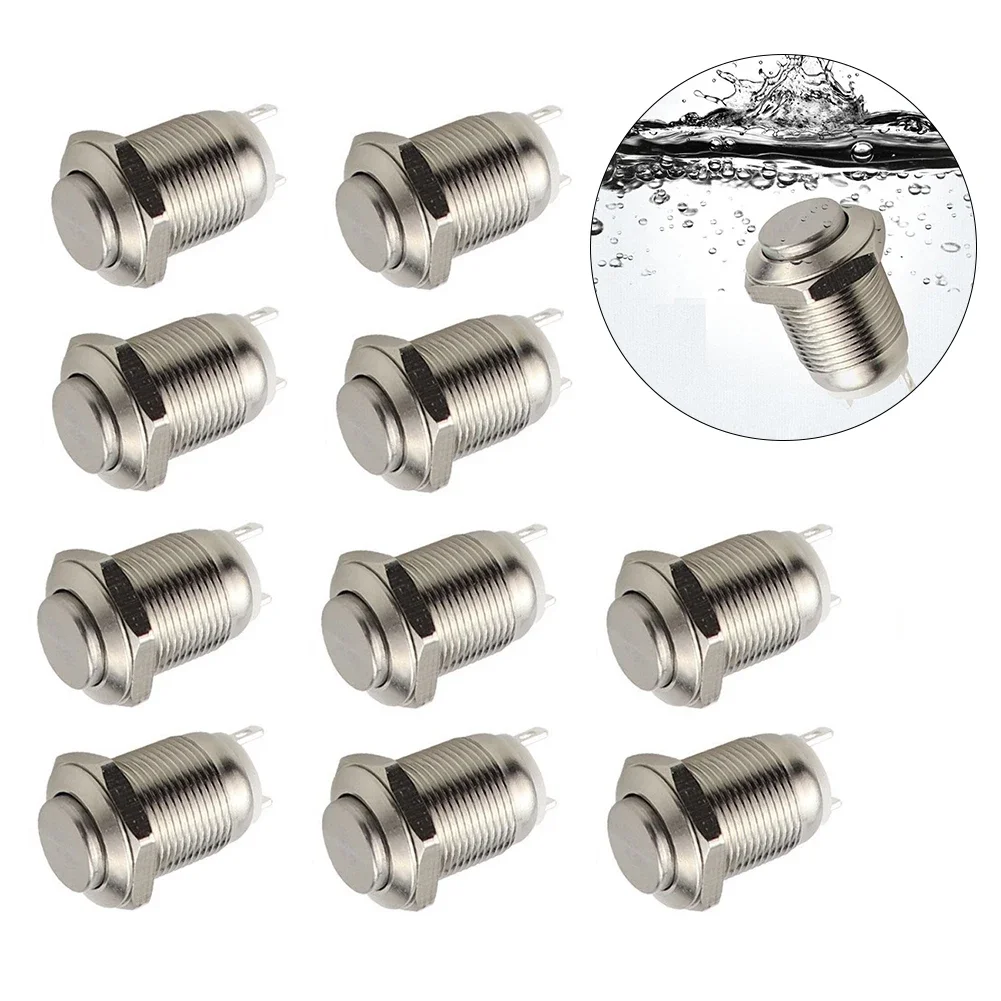 10 Waterproof Metal Push Buttons Momentary Action Switches with 12mm Opening for Reliable Performance in Harsh Conditions