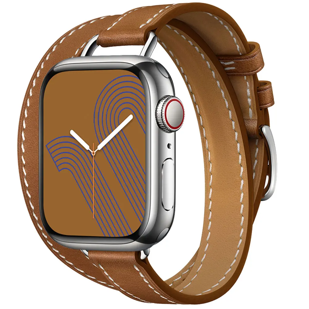 41mm Attelage Double Tour For Apple Watch 7 band 44/40mm Genuine Leather 42/38mm belt bracelet iWatch Series 3 4 5 6 SE 7 strap