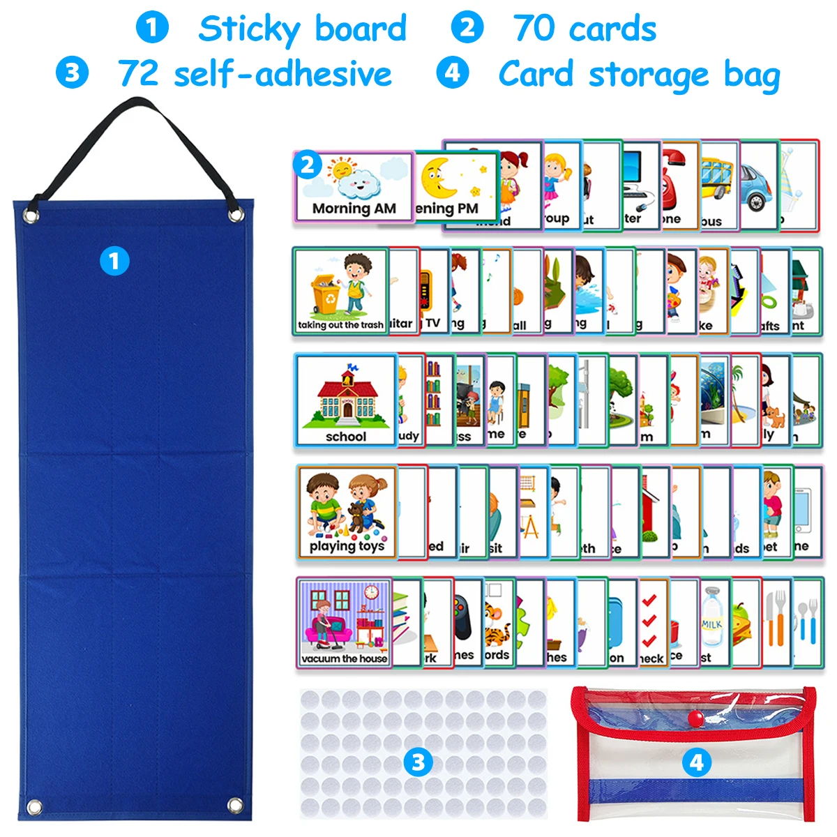 Programma visivo per bambini Grafico dei lavoretti del pianificatore visivo sospeso con 70 carte Giocattolo educativo grafico del calendario di apprendimento magnetico per bambini