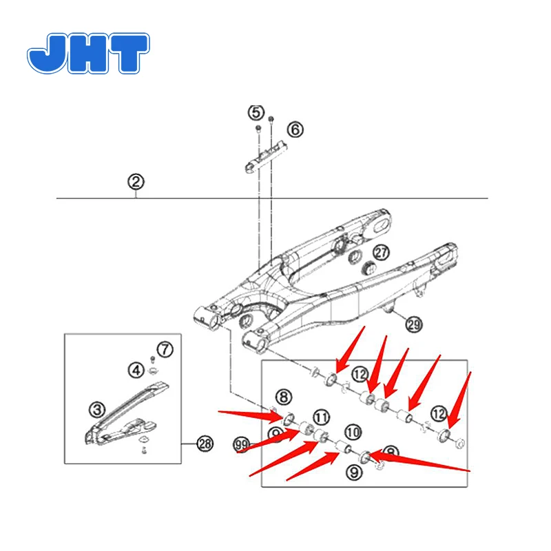 JHT Motorcycle New Swing ARM Maintenance Kit Roller Needle Bearing Oil Seal Bushing For KTM EXC SXF XCF HUSQVARNA FC FE TC TE