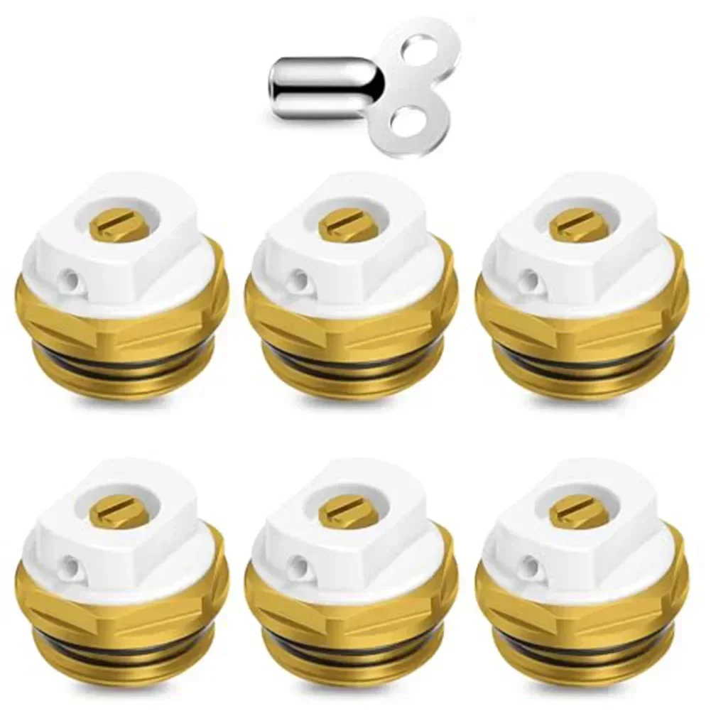 

6-Piece 1/2 Inch Brass Radiator Air Vent Valve Set With Wrench, Manual Bleed Drain Valves For Efficient Heating System