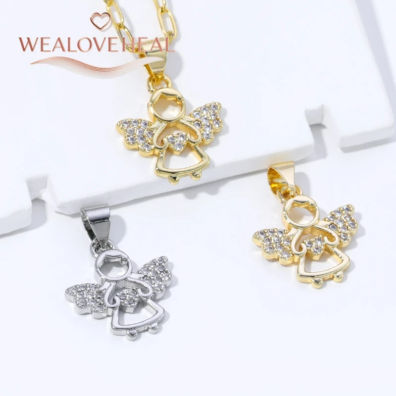 anhänger schmuck,anhänger schmuckherstellung,18K Vergoldeter Messing-Engelanhänger, Glänzender Zirkonia-Besetzter Schutzengel-Flügel-Charm für DIY-Halsketten-Schmuckherstellung Großhandel – Detail 20