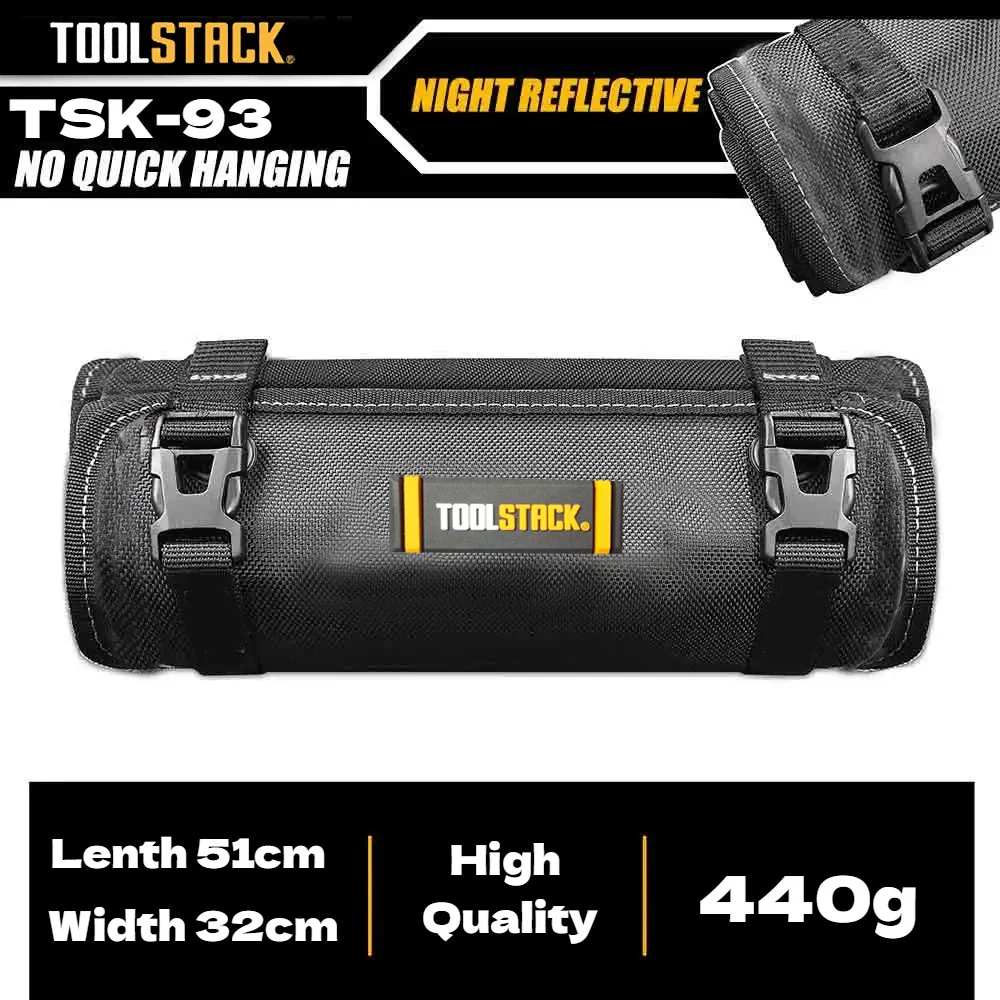 Toolstack Roll Up Tool Bag Canvas Tool Organizer with 4 Zipper Pockets And Strap Hanging Tool Zipper Carrier Tote