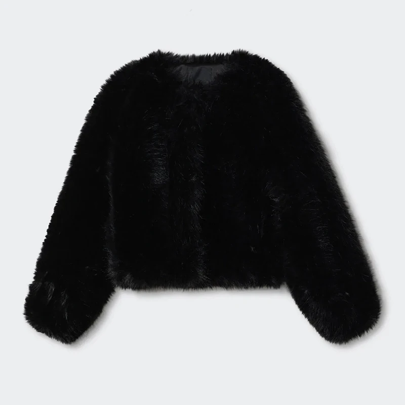 Ins Hot Brand Fashion Black Warm Cozy Cropped Faux Fur Coat Women Winter 2024 Chic Girls Street Fashion Luxury Short Fur Jacket