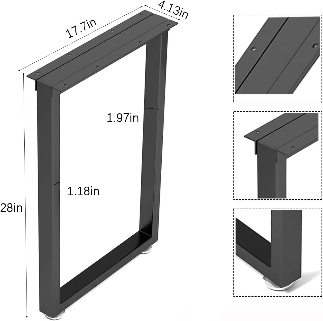 Metal Table Legs 28 inch Height x 17.7 inch Wide with Adjustable Protector Feet, Industrial & Rustic Style Heavy Duty Metal Furn