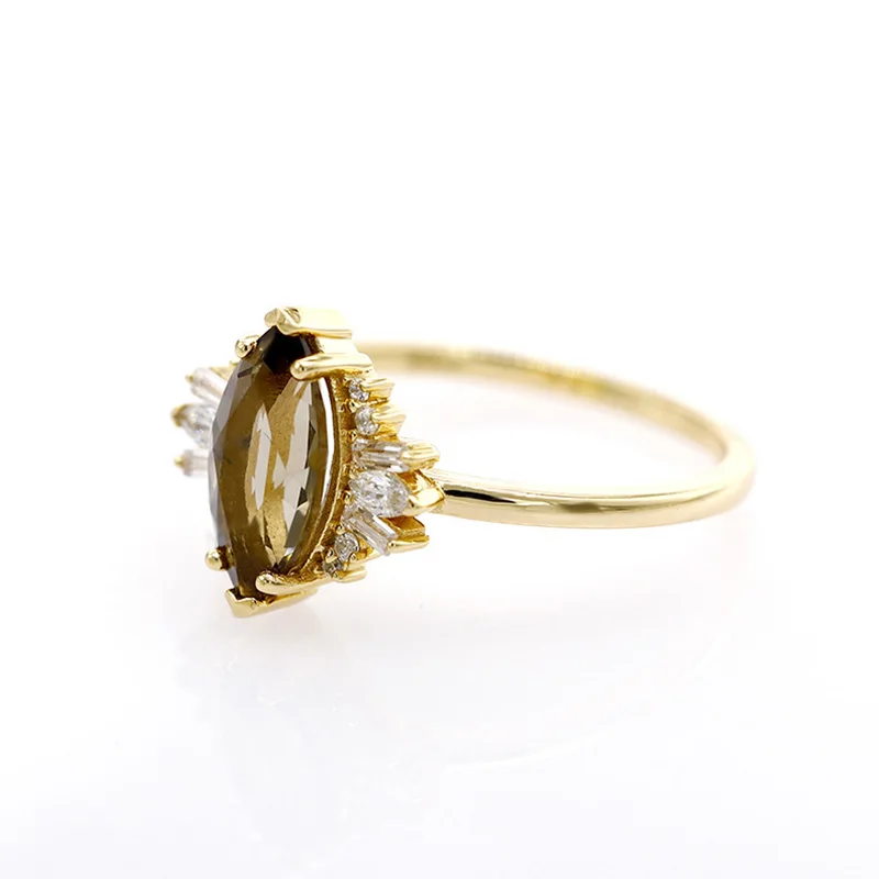 LAMOON Trendy Natural Smoky Quartz Gemstone Rings For Women 925 Sterling Silver K Gold Plated Fine Jewelry Elegant Gift RI063 image 2