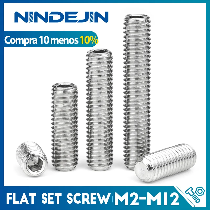 2-50 peças parafuso sextavado de ponto plano parafuso sem cabeça m2 m2.5 m3 m4 m5 m6 m8 m10 m12 parafuso de fixação hexagonal de aço inoxidável