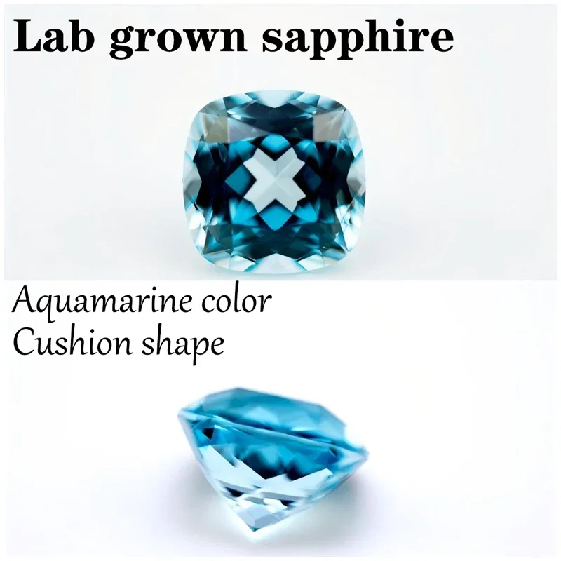 Sapphire Aquamarine Color Cushion Shape Lab Grown Gemstone VVS1 for DIY Advanced Jewelry Rings Earrings Making with Certificate