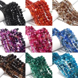 1 Strand Multicolor Agate Stone Beads Round Striped Agate Beading Loose Gemstone for DIY Bracelet Necklace Jewelry Accessories