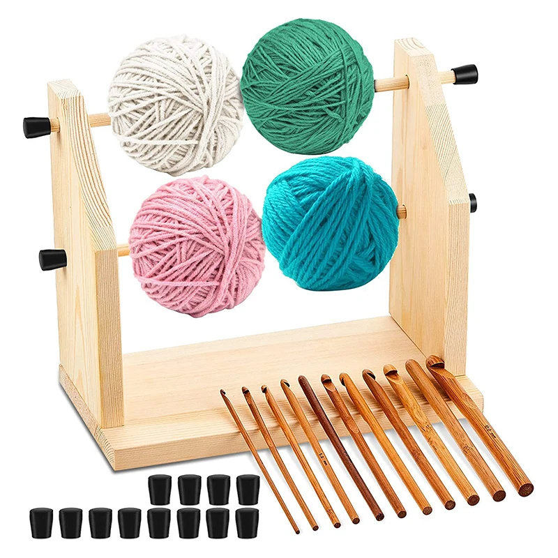 Wooden Crochet Yarn Holder Yarn Storage Organizer Double Yarn Ball Holder For Crocheting Knitting DIY Craft Accessory