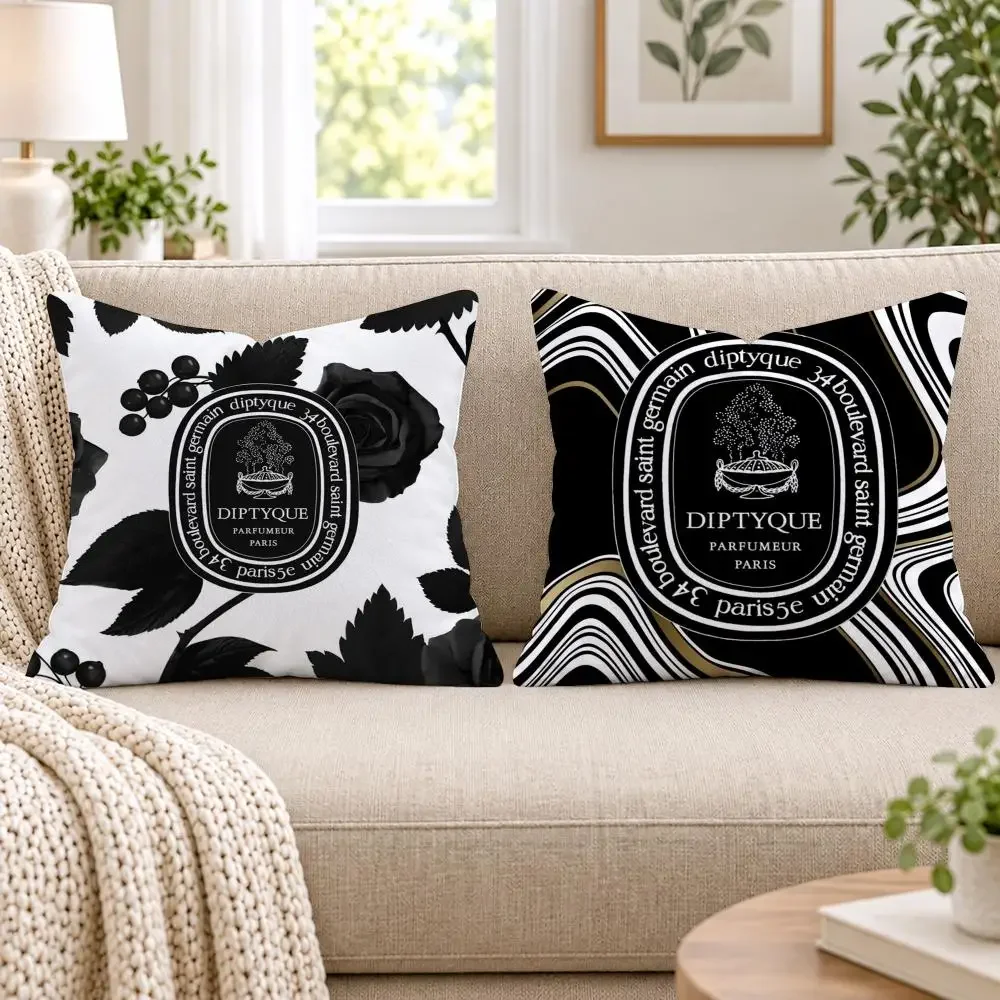 Luxury D-Diptyques Cushion Cover Short Plush Double-Sided Printing Sofa Bedroom Pillow Case Aesthetic Home Decor