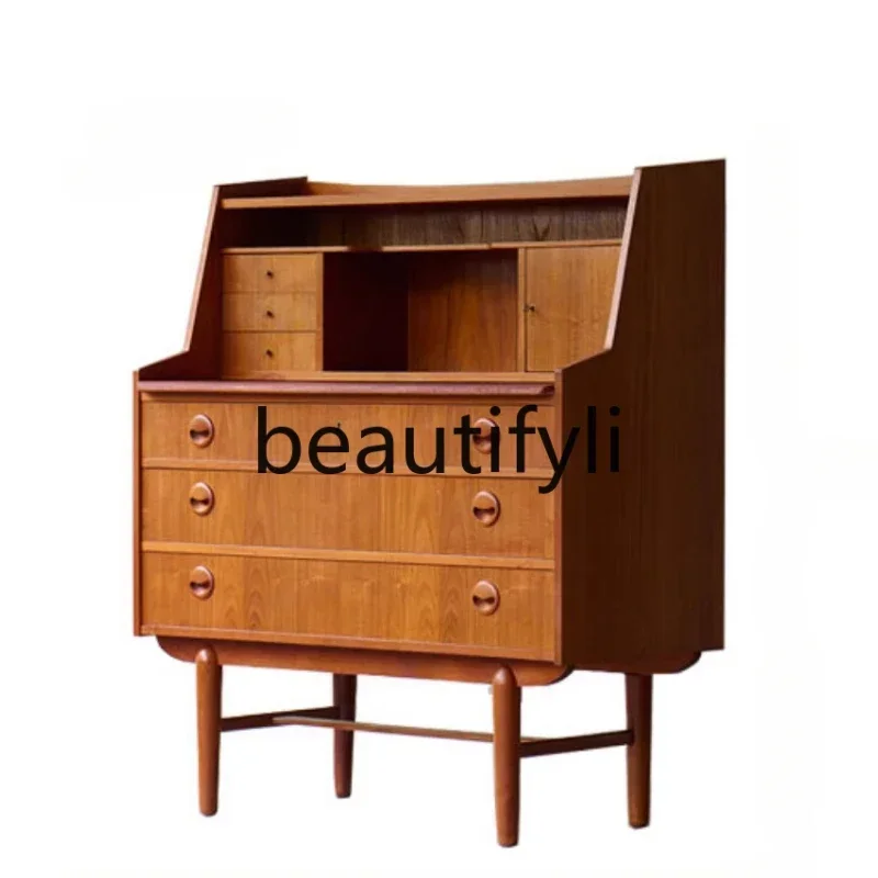 

25LDLog Secretary Cabinet Cherry Danish Furniture Storage Drawer Chest Writing Desk Study